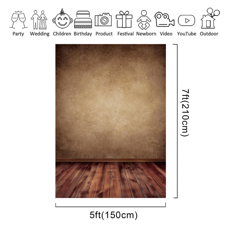 Riyidecor Brown Backdrop Rustic Wall Wooden Floor 5Wx7H Feet Soft Fabric Polyester Newborn Abstract Portrait Baby Photography Background Decorations Birthday Headshot Photo Backdrop for Photoshoot - Image 3